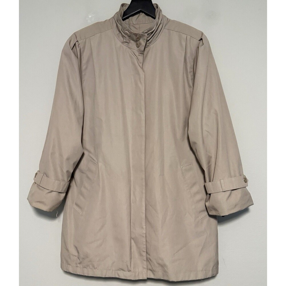 Vintage 70s London Fog Car Coat Trench Sz 10 R Tan Khaki Stand Collar Lined